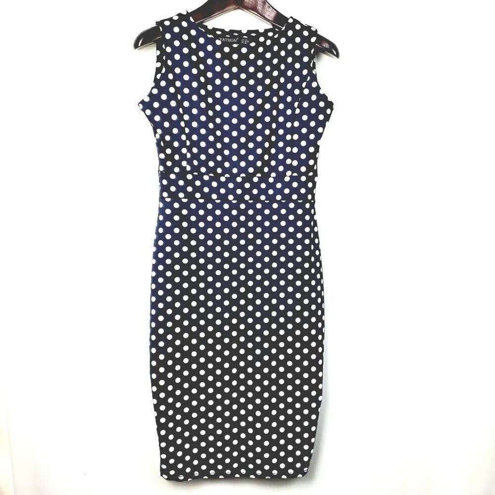 YATHON Size 6 Medium NAVY White Polka-dot Dress